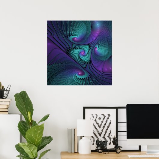 Poster Violet rencontre Turquoise moderne art fractal abs (Bureau à domicile)