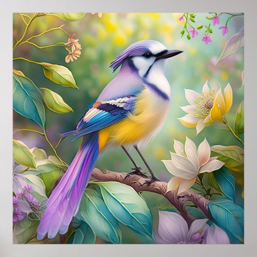 Poster Violet Tufted Jay Imaginaire Bird (Devant)