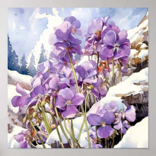 Poster Violet Wall Art, Carré floral