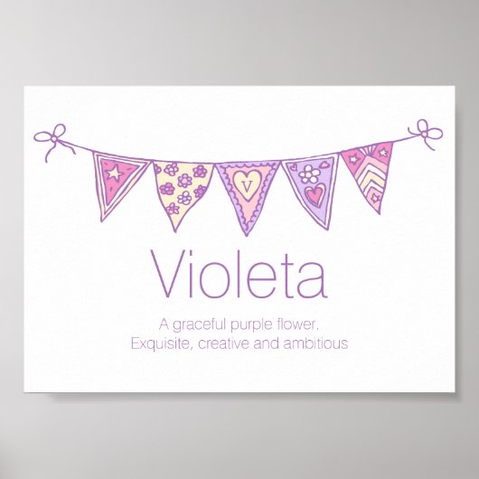 Poster Violeta nom signifiant lapin rose violet (Devant)