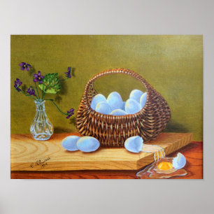 Poster Violets et panier d'oeufs