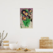 Poster Violettes de Pâques Joyeuses avec des femmes en tê (Cuisine)