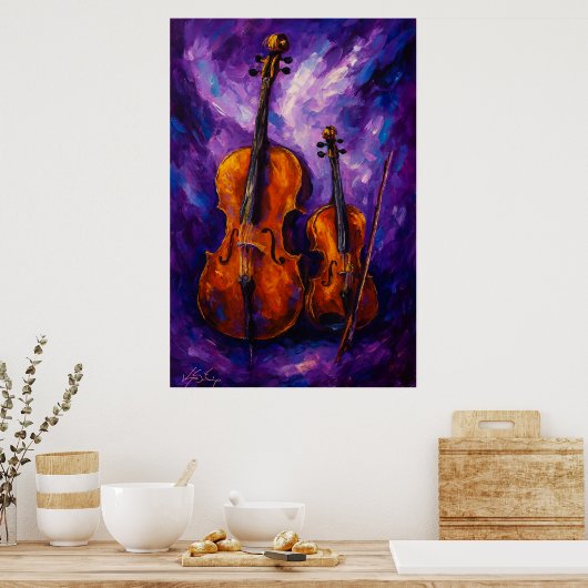 Poster Violin and Cello Against Purple Background (Cuisine)