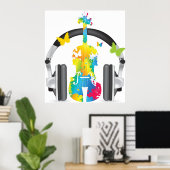 Poster Violon Abstrait avec casque et musique (Bureau à domicile)