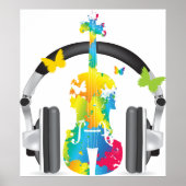 Poster Violon Abstrait avec casque et musique (Devant)
