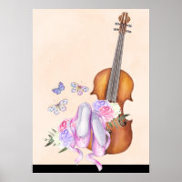 Violon, Chaussures de Ballet, Fleurs et Papillons