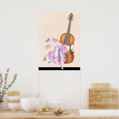 Poster Violon, Chaussures de Ballet, Fleurs et Papillons (Cuisine)