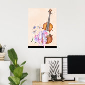 Poster Violon, Chaussures de Ballet, Fleurs et Papillons (Bureau à domicile)
