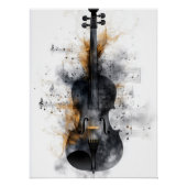 Poster Violon entouré de notes musicales (Devant)