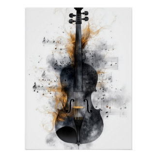 Poster Violon entouré de notes musicales