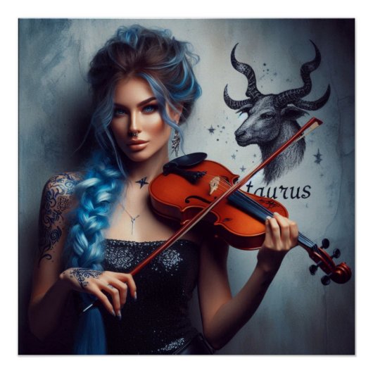Poster Violon musicien Taurus Zodiac (Devant)