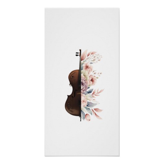 Poster Violon parmi les fleurs. Bouquet de fleurs. (Devant)