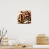 Poster Violon, Partition et un Vase de Fleurs (Cuisine)