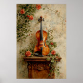 Poster Violon Vintage avec Roses (Devant)