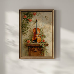 Poster Violon Vintage avec Roses