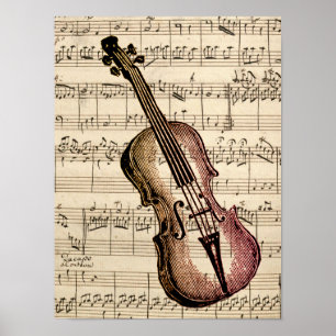 Poster Violon vintage et Partition