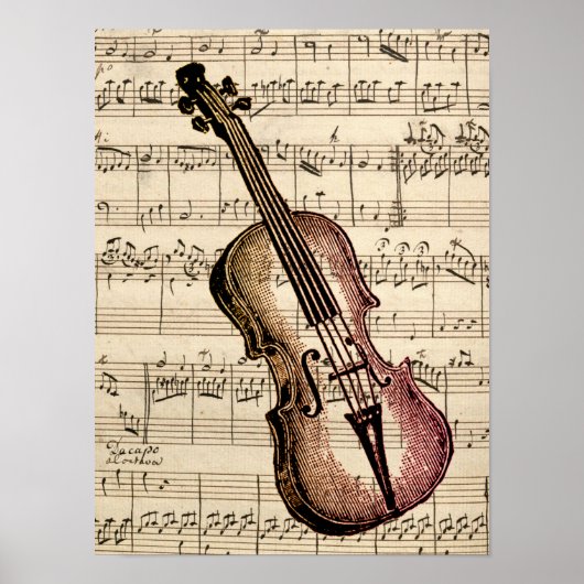 Poster Violon vintage et Partition (Devant)