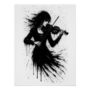 Poster Violoniste Né de l'Encre dans la Tempête du Son