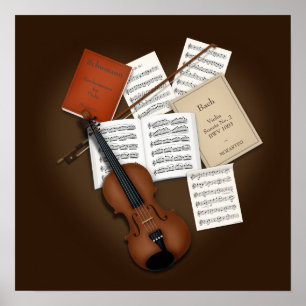 Poster Violons sur un tas de partitions personnalisables