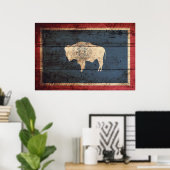Poster Vioming State Flag on Old Wood Grain (Bureau à domicile)
