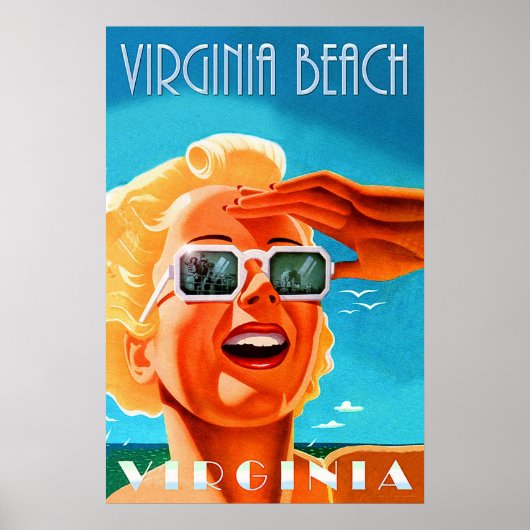Poster Virginia beach, femme lunettes de soleil blondes, (Devant)