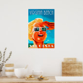Poster Virginia beach, femme lunettes de soleil blondes, (Cuisine)