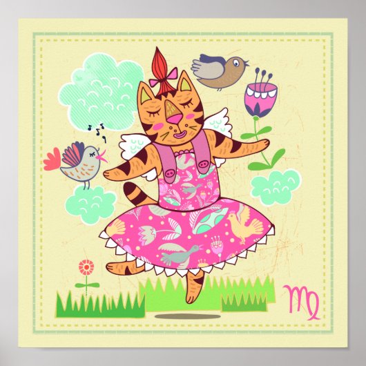 Poster Virgo Cat Zodiac Nursery Print (Devant)