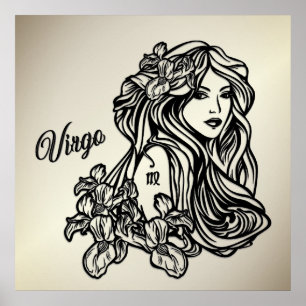 Poster Virgo La Vierge Zodiac Golden