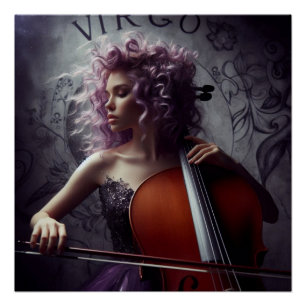 Poster Virgo Zodiac Musicien Cello