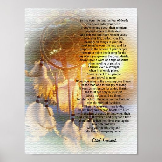 Poster "Vis ta vie" coucher de soleil de Tecumseh Dreamca (Devant)