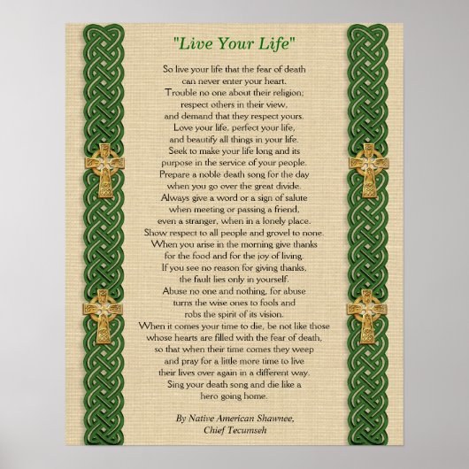 Poster "Vis ta vie" par le chef Tecumseh (Devant)