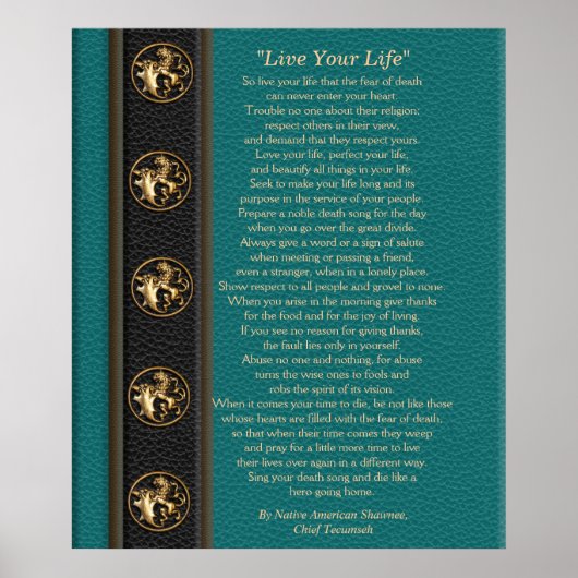 Poster "Vis ta vie" par le chef Tecumseh (Devant)