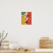 Poster Visage Abstrait Boho Vert Rouge Beige Jaune Art Mu (Cuisine)