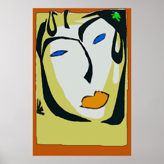 Poster Visage Abstrait En Jaune, (Devant)