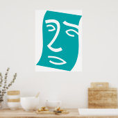 Poster Visage Abstrait Moderne Art Linéaire Sarcelle (Cuisine)