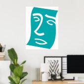 Poster Visage Abstrait Moderne Art Linéaire Sarcelle (Bureau à domicile)