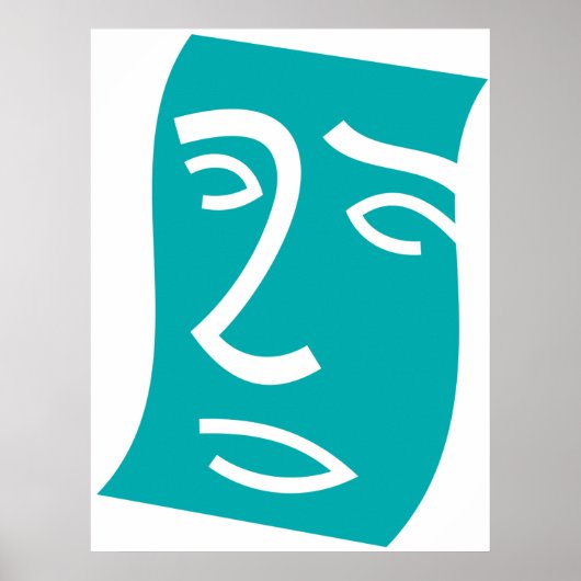 Poster Visage Abstrait Moderne Art Linéaire Sarcelle (Devant)