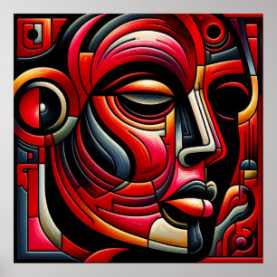 Poster Visage Abstrait rouge et noir
