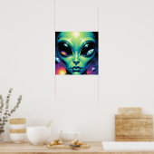 Poster Visage Alien avec des planètes Réflexions dans les (Cuisine)
