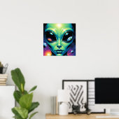 Poster Visage Alien avec des planètes Réflexions dans les (Bureau à domicile)