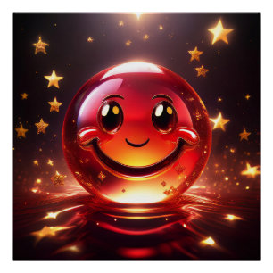 Poster Visage bulleux rouge transparent avec des étoiles
