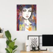 Poster Visage dans la peinture Portrait moderne d'une fem (Bureau à domicile)