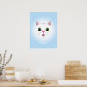 Poster Visage de chat blanc mignon drôle sur fond bleu cl (Cuisine)
