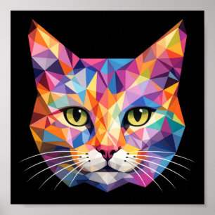 Poster Visage de chat géométrique coloré Art triangulaire