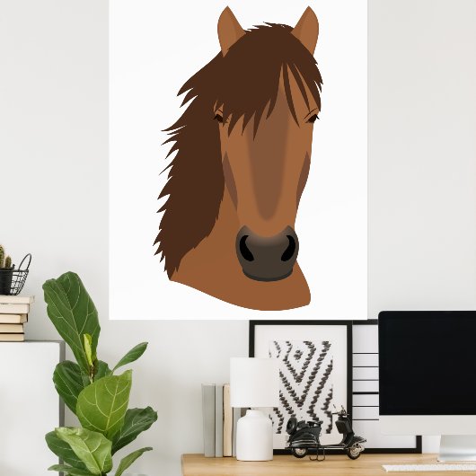 Poster Visage de Cheval de Châtaignier illustré (Bureau à domicile)