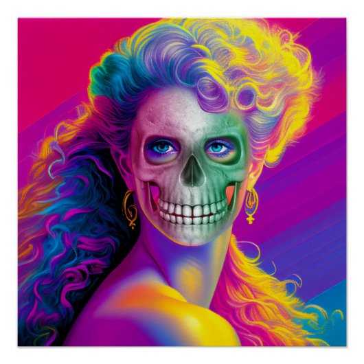 POSTER VISAGE DE CRÂNE DE STYLE HALLOWEEN AUX COULEURS MO (Devant)
