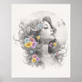 Poster Visage de Femme Avec Effet Texturé de Fleurs (Devant)
