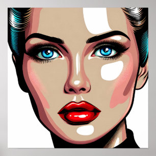 Poster Visage de femme de bande dessinée Pop Art Ai
