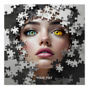 Poster Visage de fille de puzzle fantaisie mignon