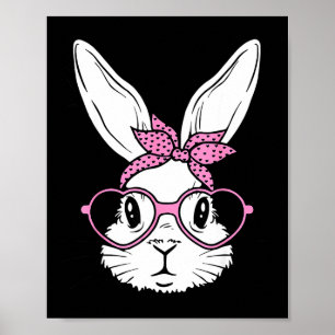 Poster Visage de lapin mignon avec lunettes à coeur en ba